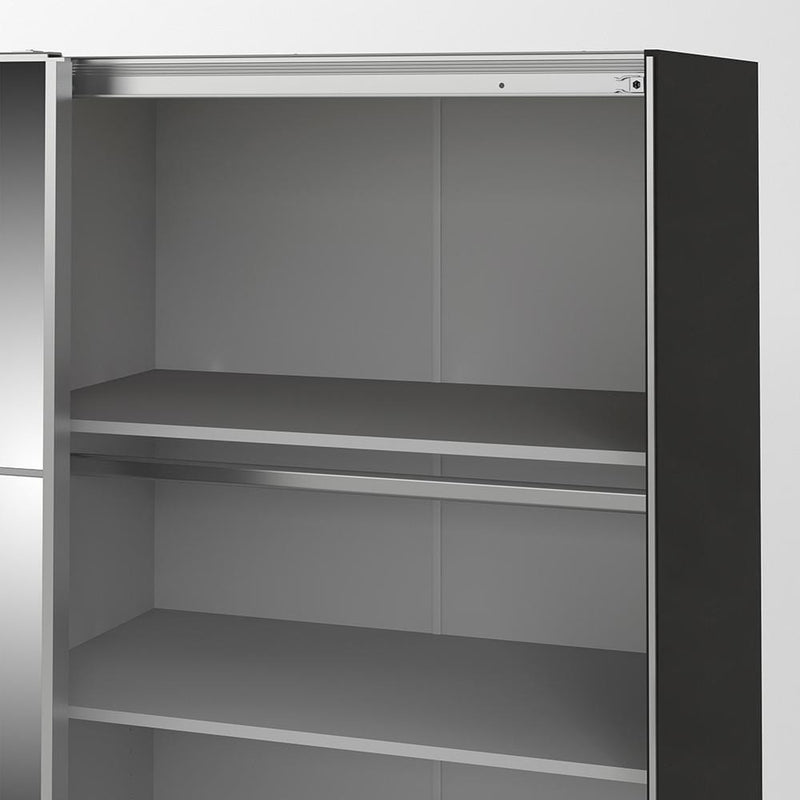 FTG Sliding Wardrobe Verona - Verona Sliding Wardrobe 180cm in Black Matt with Black Matt and Mirror Doors with 5 Shelves Bed Kings