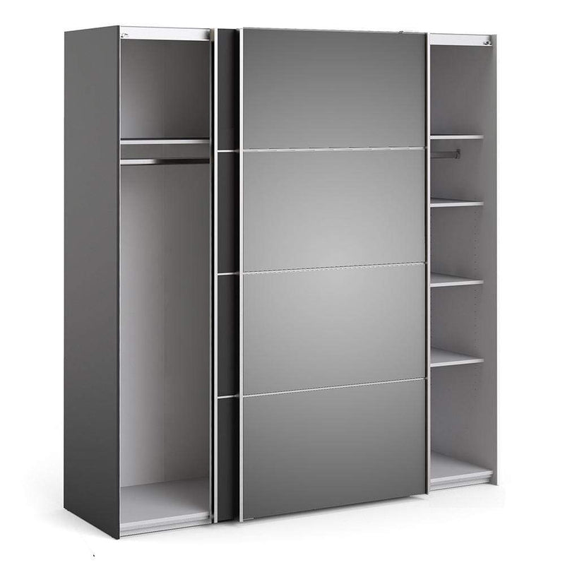 FTG Sliding Wardrobe Verona - Verona Sliding Wardrobe 180cm in Black Matt with Black Matt and Mirror Doors with 5 Shelves Bed Kings