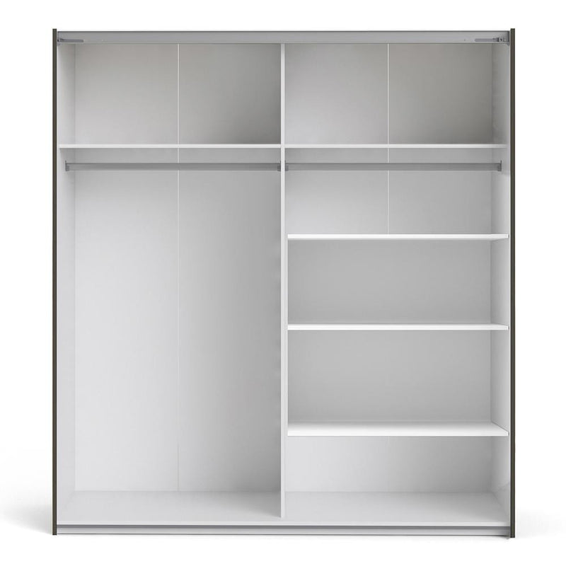 FTG Sliding Wardrobe Verona - Verona Sliding Wardrobe 180cm in Black Matt with Black Matt and Mirror Doors with 5 Shelves Bed Kings