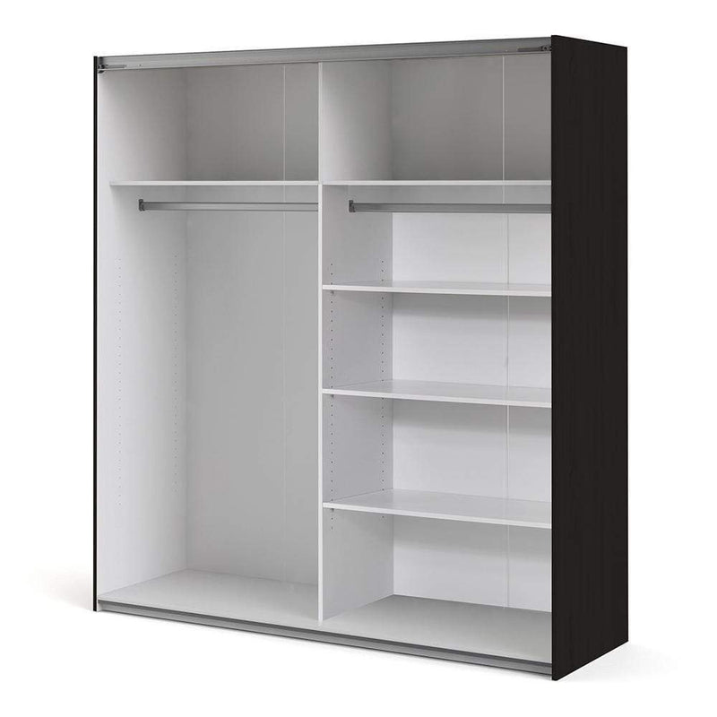 FTG Sliding Wardrobe Verona - Verona Sliding Wardrobe 180cm in Black Matt with Black Matt and Mirror Doors with 5 Shelves Bed Kings
