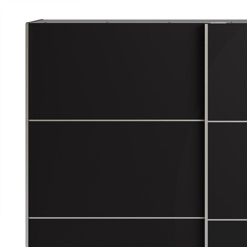 FTG Sliding Wardrobe Verona - Verona Sliding Wardrobe 180cm in Black Matt with Black Matt Doors with 5 Shelves Bed Kings