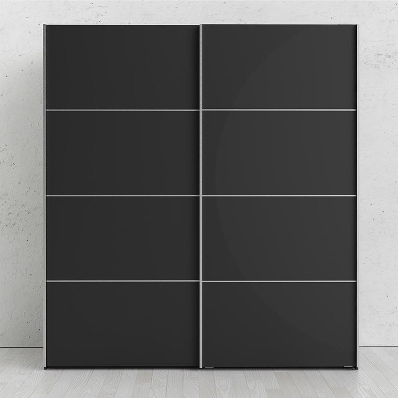 FTG Sliding Wardrobe Verona - Verona Sliding Wardrobe 180cm in Black Matt with Black Matt Doors with 5 Shelves Bed Kings