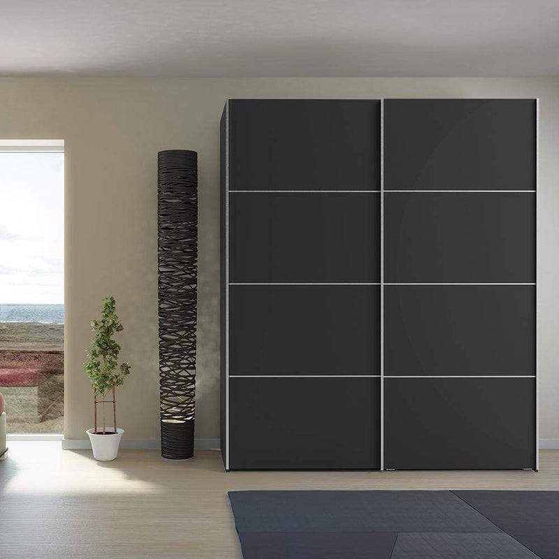 FTG Sliding Wardrobe Verona - Verona Sliding Wardrobe 180cm in Black Matt with Black Matt Doors with 5 Shelves Bed Kings