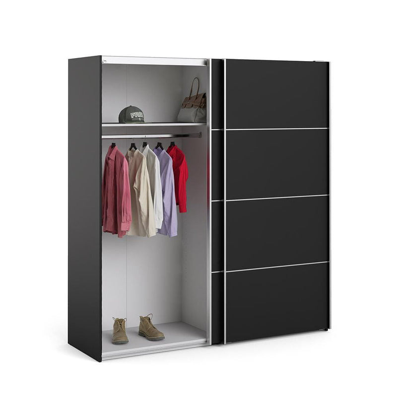 FTG Sliding Wardrobe Verona - Verona Sliding Wardrobe 180cm in Black Matt with Black Matt Doors with 5 Shelves Bed Kings