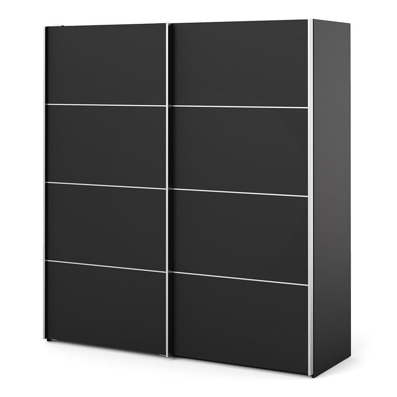 FTG Sliding Wardrobe Verona - Verona Sliding Wardrobe 180cm in Black Matt with Black Matt Doors with 5 Shelves Bed Kings