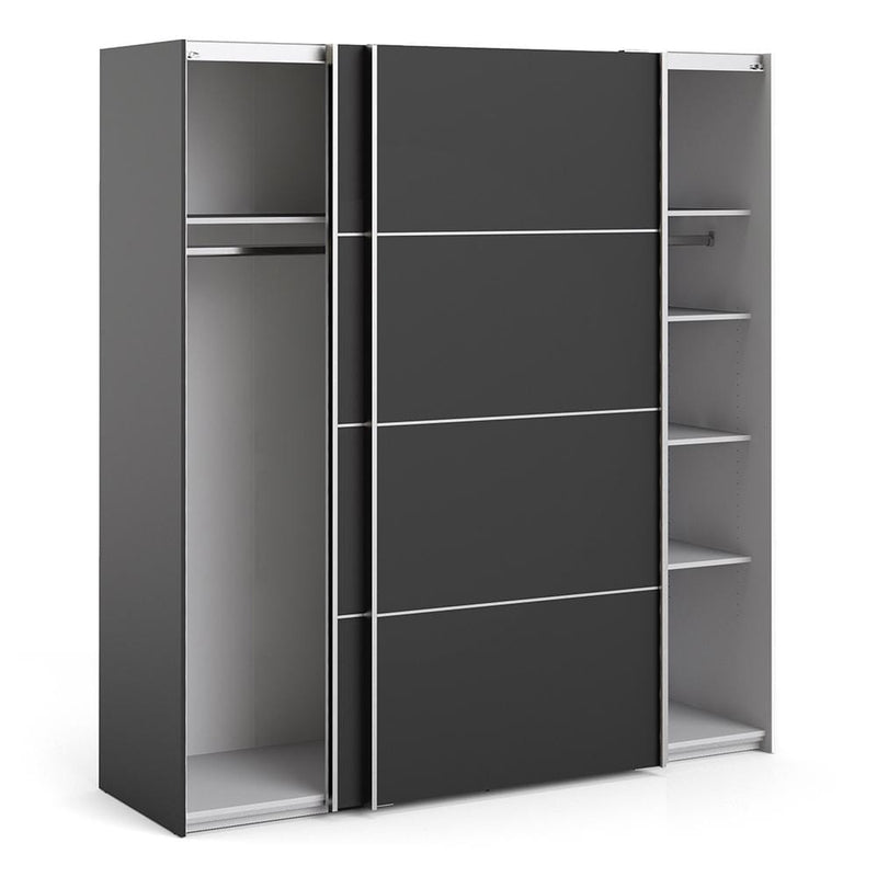 FTG Sliding Wardrobe Verona - Verona Sliding Wardrobe 180cm in Black Matt with Black Matt Doors with 5 Shelves Bed Kings