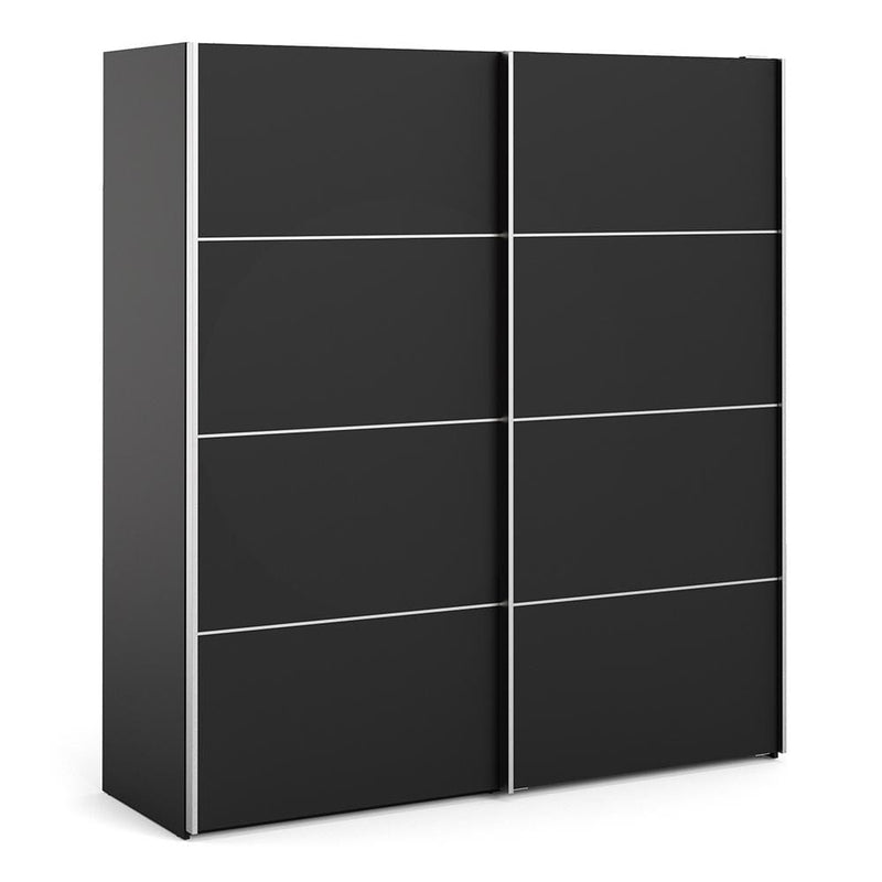 FTG Sliding Wardrobe Verona - Verona Sliding Wardrobe 180cm in Black Matt with Black Matt Doors with 5 Shelves Bed Kings