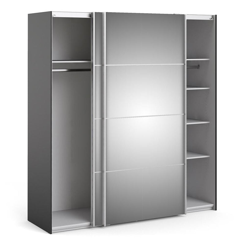 FTG Sliding Wardrobe Verona - Verona Sliding Wardrobe 180cm in Black Matt with Mirror Doors with 5 Shelves Bed Kings