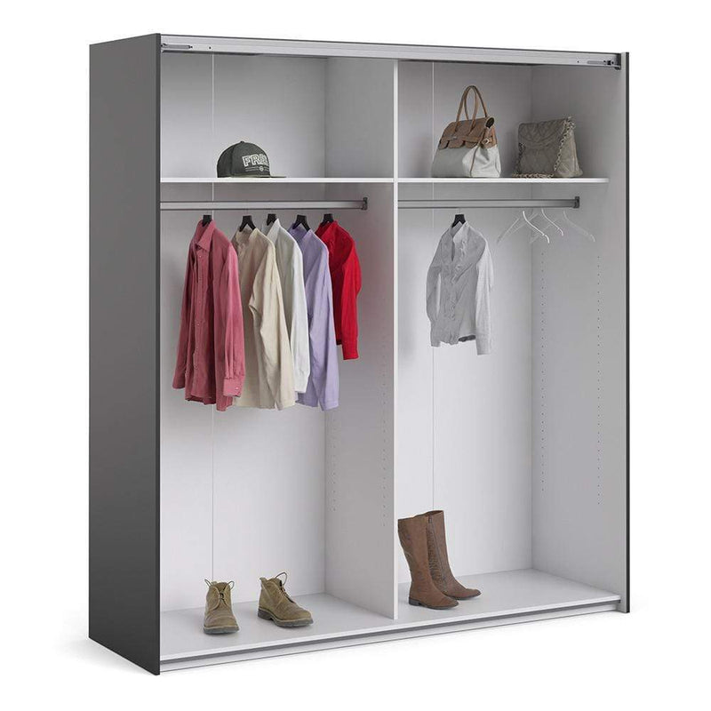 FTG Sliding Wardrobe Verona - Verona Sliding Wardrobe 180cm in Black Matt with Oak Doors with 2 Shelves Bed Kings