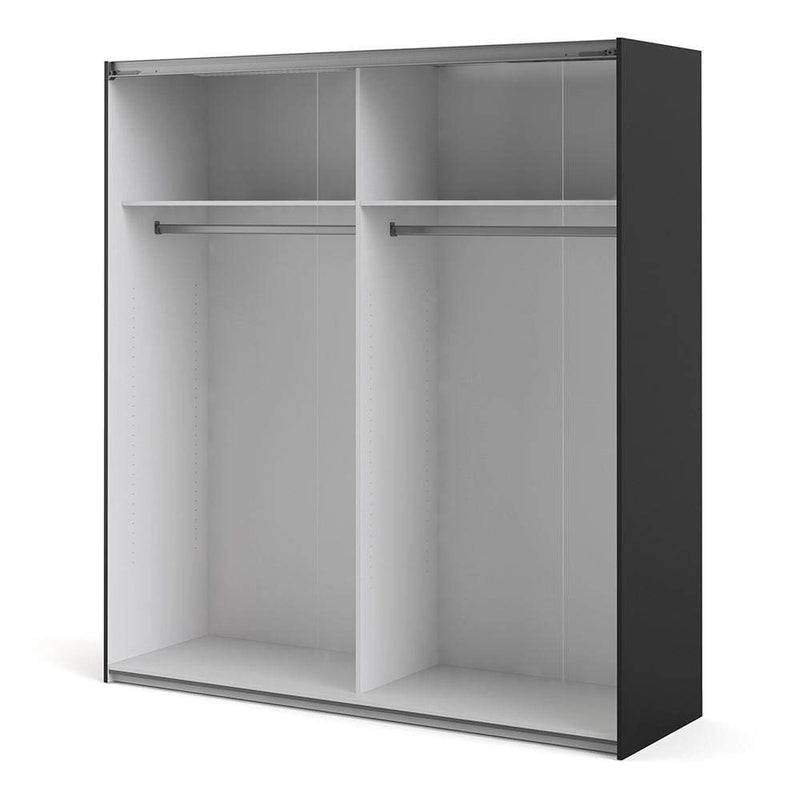 FTG Sliding Wardrobe Verona - Verona Sliding Wardrobe 180cm in Black Matt with Oak Doors with 2 Shelves Bed Kings