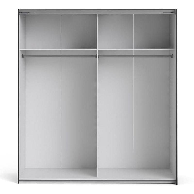 FTG Sliding Wardrobe Verona - Verona Sliding Wardrobe 180cm in Black Matt with Oak Doors with 2 Shelves Bed Kings
