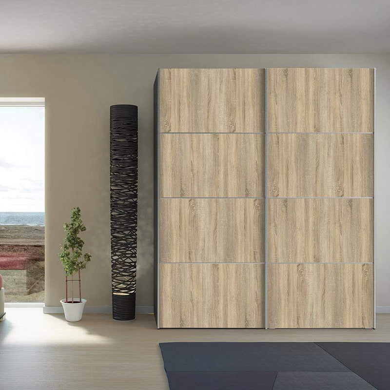 FTG Sliding Wardrobe Verona - Verona Sliding Wardrobe 180cm in Black Matt with Oak Doors with 2 Shelves Bed Kings