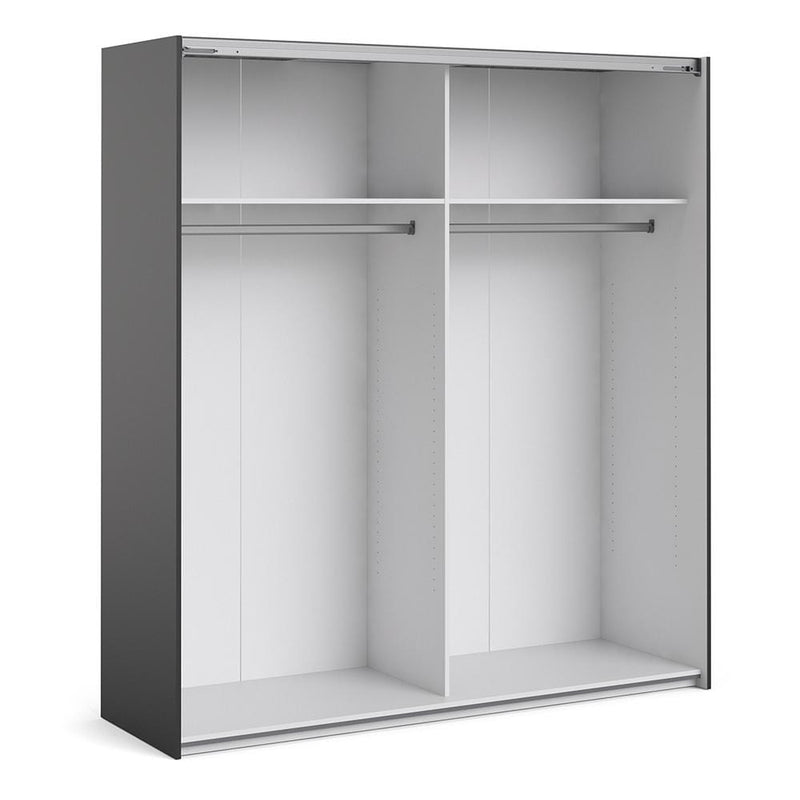 FTG Sliding Wardrobe Verona - Verona Sliding Wardrobe 180cm in Black Matt with Oak Doors with 2 Shelves Bed Kings
