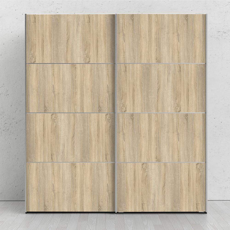 FTG Sliding Wardrobe Verona - Verona Sliding Wardrobe 180cm in Black Matt with Oak Doors with 2 Shelves Bed Kings