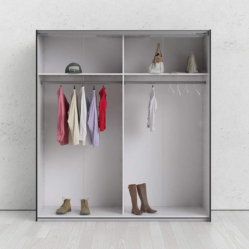 FTG Sliding Wardrobe Verona - Verona Sliding Wardrobe 180cm in Black Matt with Oak Doors with 2 Shelves Bed Kings