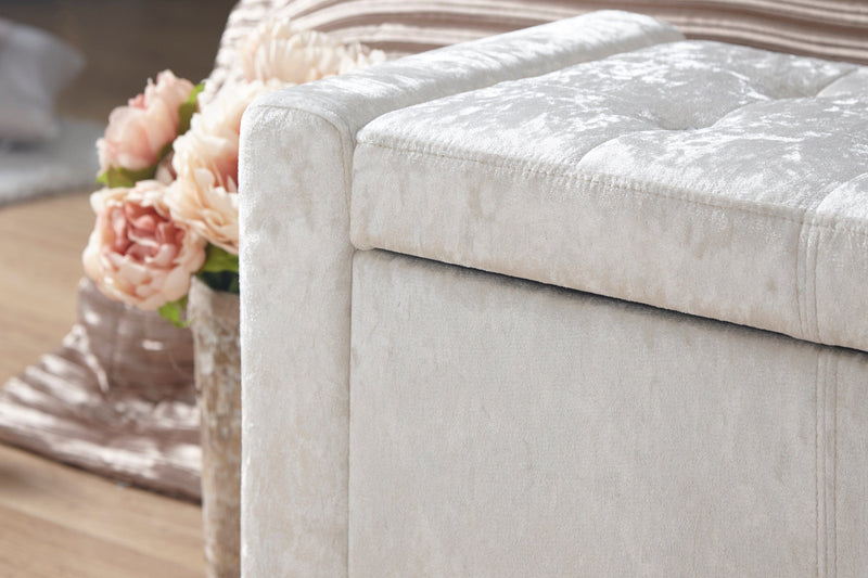 GFW Storage Ottoman Verona Ottoman Bench Oyster Crushed Velvet Bed Kings