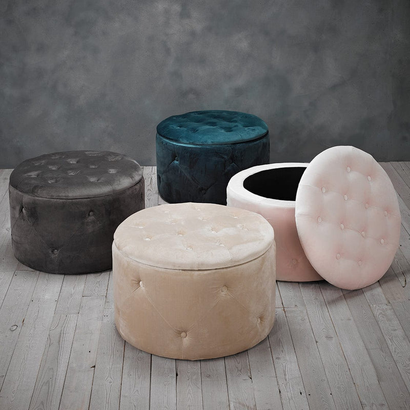 LPD Storage Ottoman Cleo Storage Pouff Charcoal Bed Kings