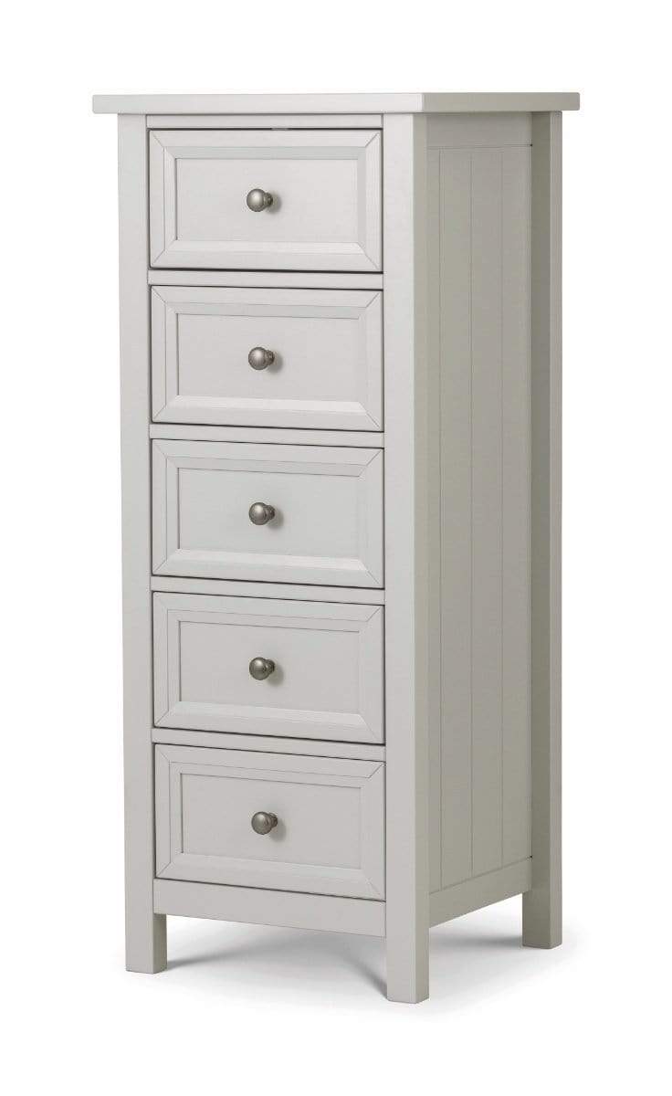 Julian Bowen TALL CHEST Maine 5 Drawer Tall Chest- Dove Grey Bed Kings