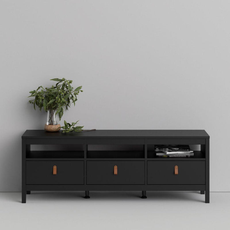 FTG TV Unit Barcelona TV Unit 3 Drawers In Matt Black Bed Kings