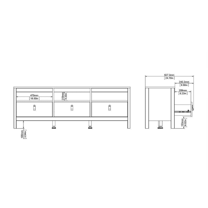 FTG TV Unit Barcelona TV Unit 3 Drawers In Matt Black Bed Kings