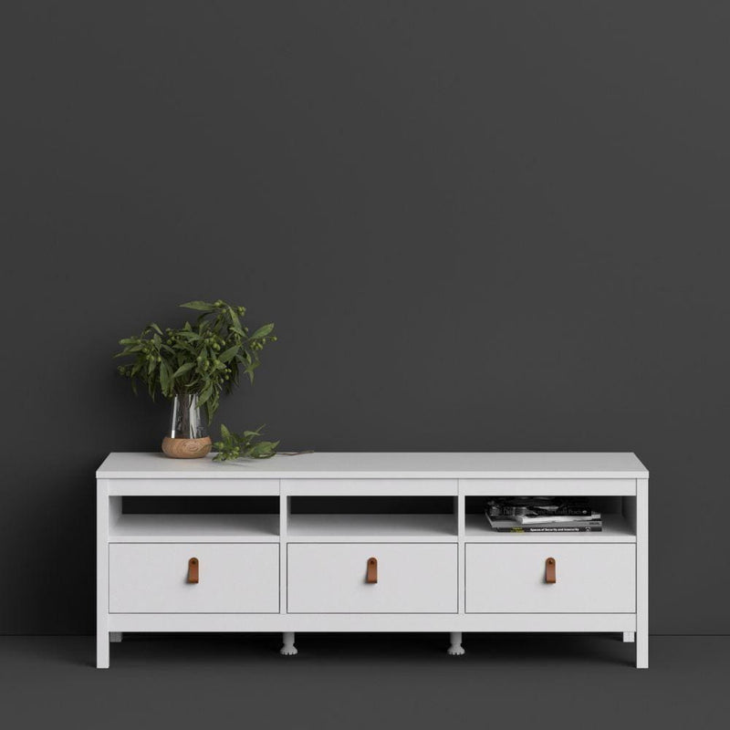 FTG TV Unit Barcelona TV Unit 3 Drawers In White Bed Kings