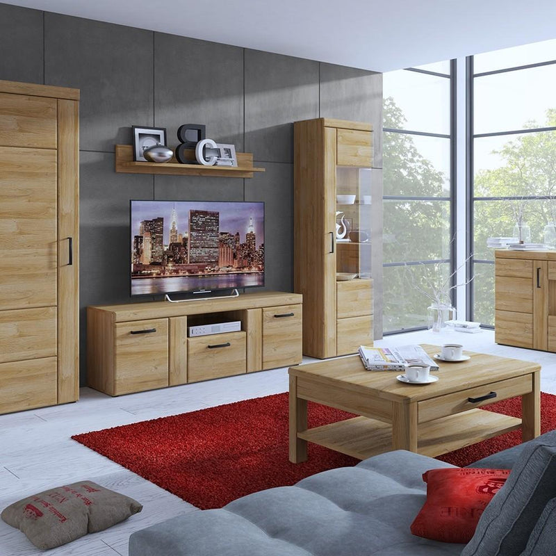 FTG TV Unit Cortina - 2 door 1 drawer tall TV cabinet - Oak Bed Kings
