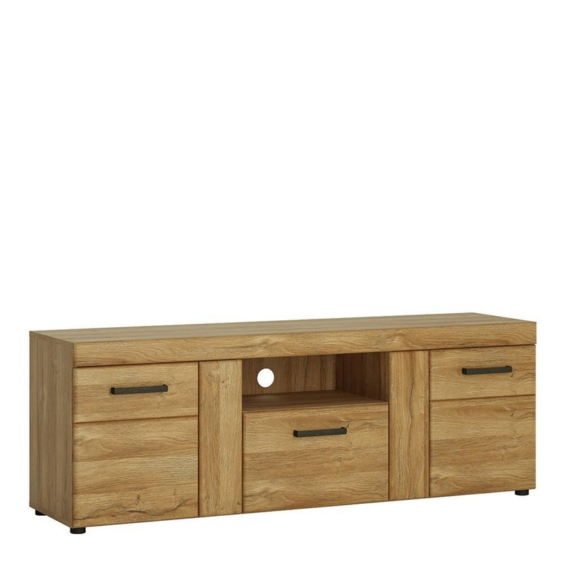 FTG TV Unit Cortina - 2 door 1 drawer tall TV cabinet - Oak Bed Kings