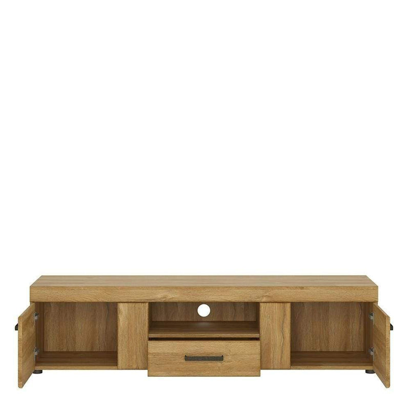 FTG TV Unit Cortina - 2 door 1 drawer wide TV cabinet - Oak Bed Kings