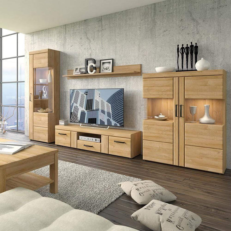 FTG TV Unit Cortina - 2 door 1 drawer wide TV cabinet - Oak Bed Kings