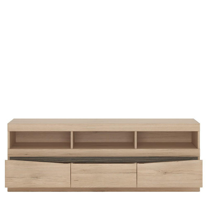 FTG TV Unit Kensington - Wide 3 Drawer TV unit - Oak Bed Kings