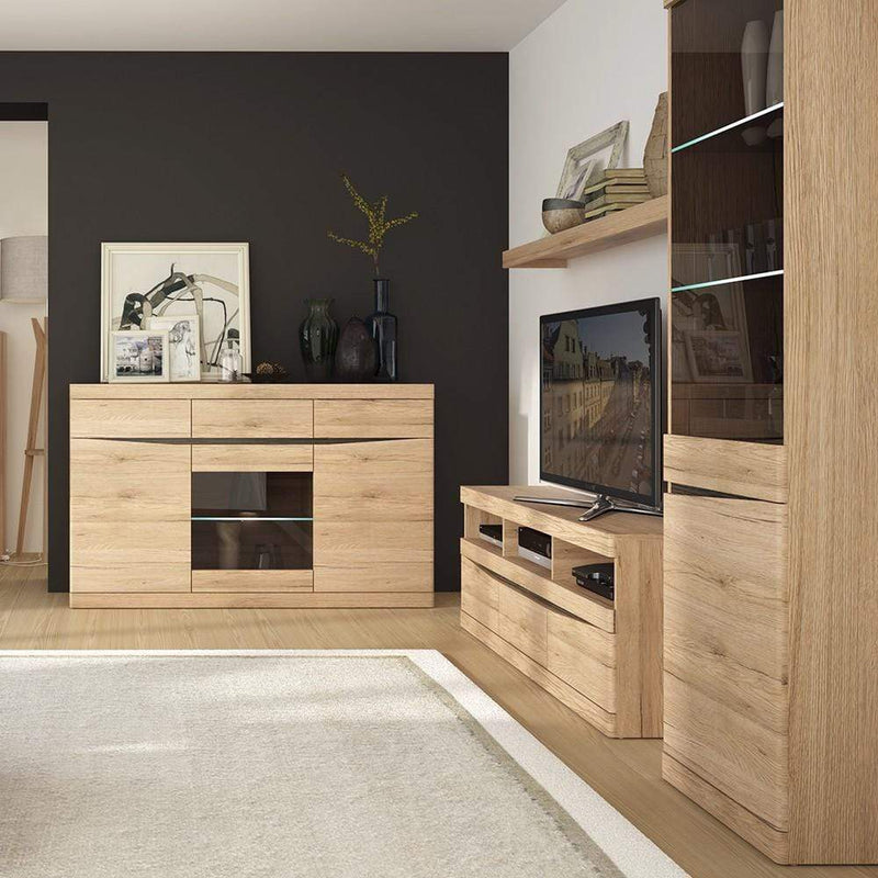 FTG TV Unit Kensington - Wide 3 Drawer TV unit - Oak Bed Kings