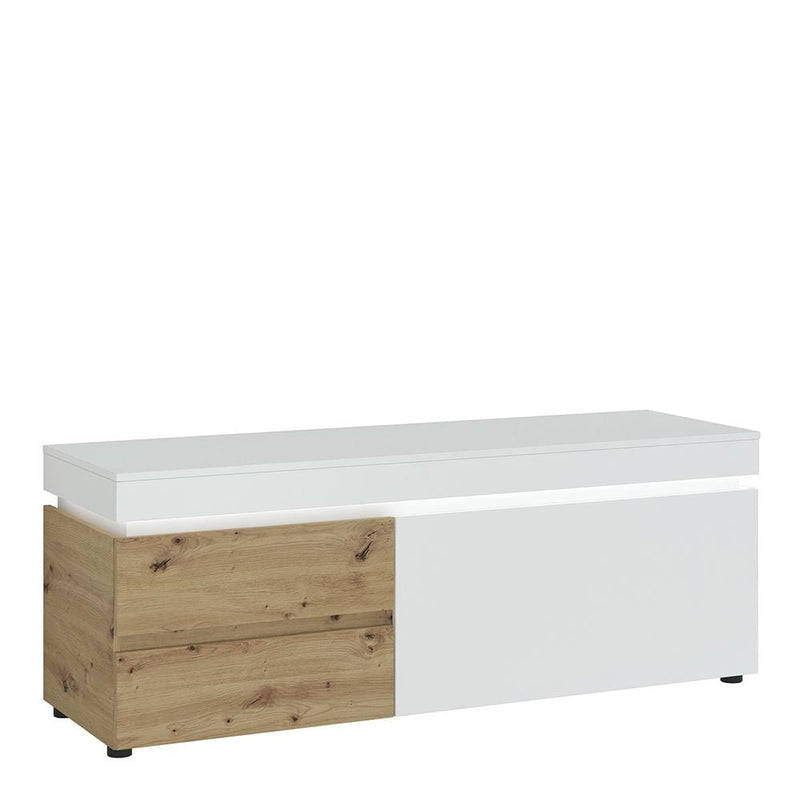 FTG TV Unit Luci Bright - Luci 1 door 2 drawer 150 cm TV unit (including LED lighting) in White and Oak Bed Kings