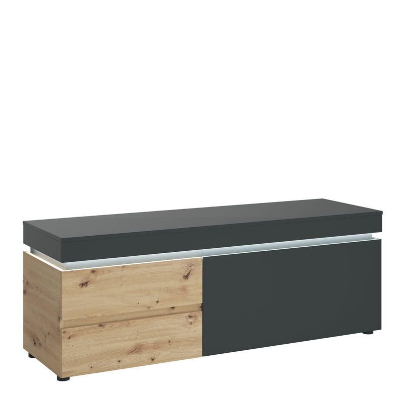 FTG TV Unit Luci Dark - Luci 1 door 2 drawer 150 cm TV unit (including LED lighting) in Platinum and Oak Bed Kings