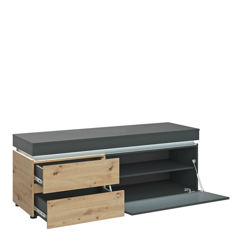 FTG TV Unit Luci Dark - Luci 1 door 2 drawer 150 cm TV unit (including LED lighting) in Platinum and Oak Bed Kings