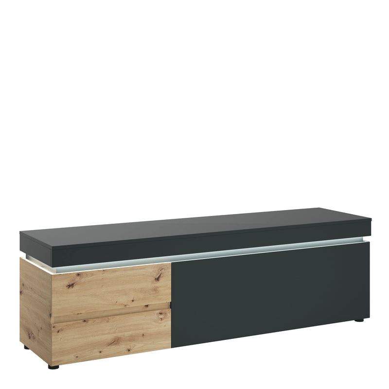 FTG TV Unit Luci Dark - Luci 1 door 2 drawer 180 cm wide TV unit (including LED lighting) in Platinum and Oak Bed Kings
