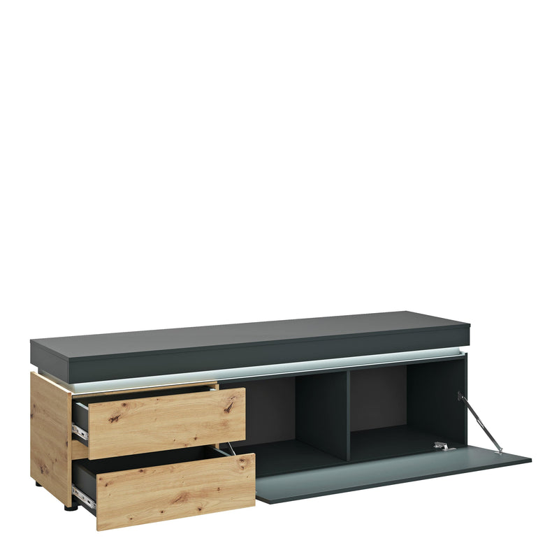 FTG TV Unit Luci Dark - Luci 1 door 2 drawer 180 cm wide TV unit (including LED lighting) in Platinum and Oak Bed Kings