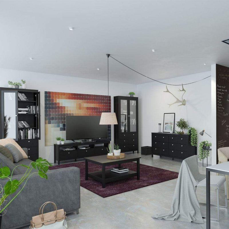 FTG TV Unit Madrid TV Unit 3 Drawers In Matt Black Bed Kings