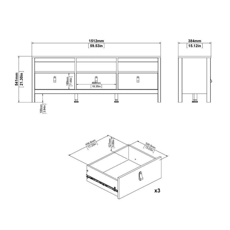 FTG TV Unit Madrid TV Unit 3 Drawers In Matt Black Bed Kings