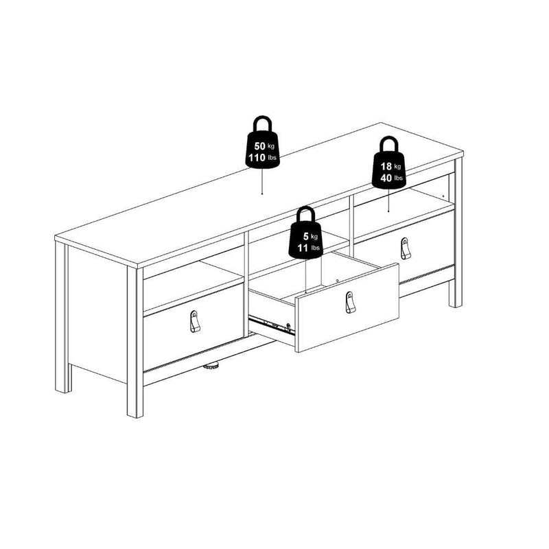 FTG TV Unit Madrid TV Unit 3 Drawers In White Bed Kings