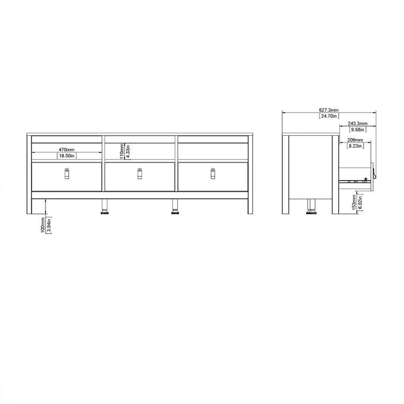 FTG TV Unit Madrid TV Unit 3 Drawers In White Bed Kings