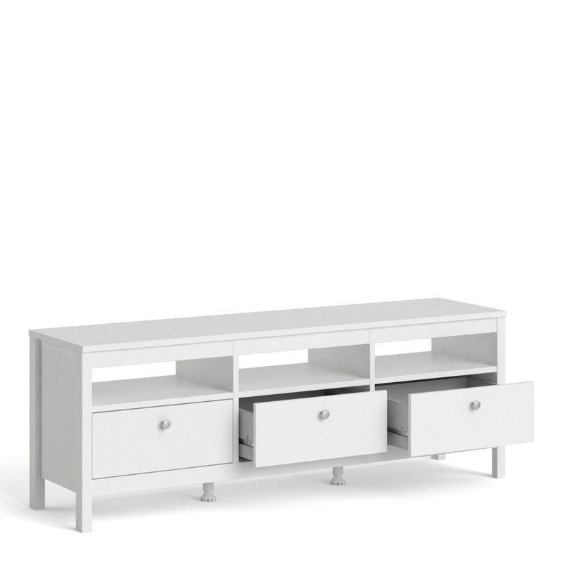 FTG TV Unit Madrid TV Unit 3 Drawers In White Bed Kings