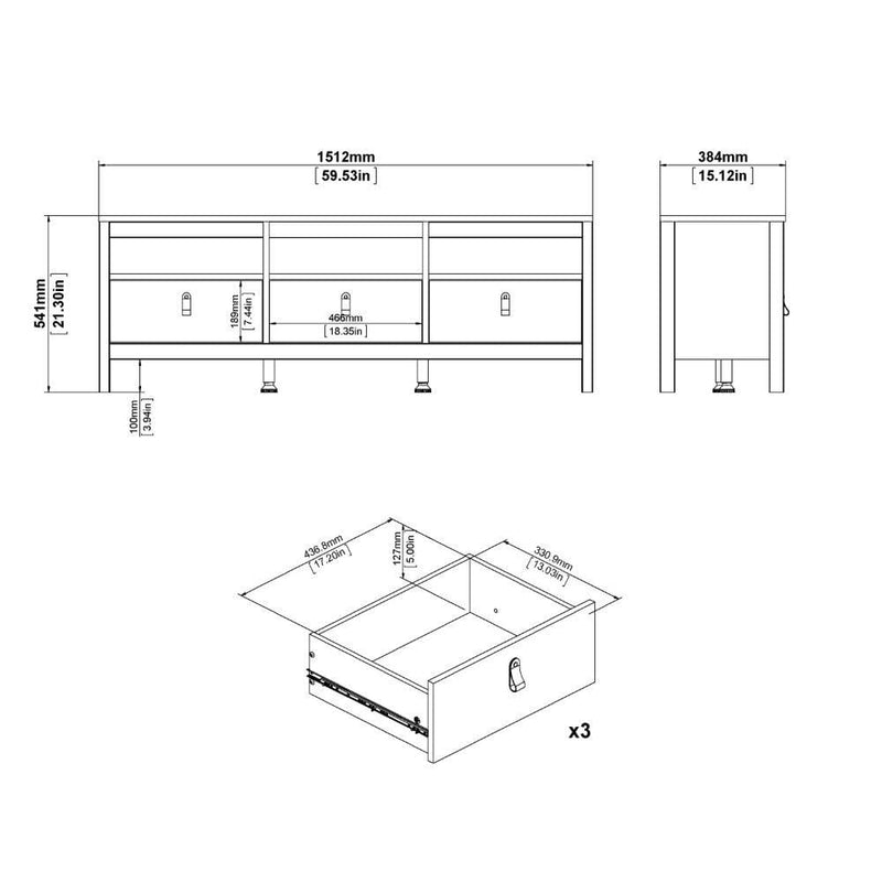FTG TV Unit Madrid TV Unit 3 Drawers In White Bed Kings