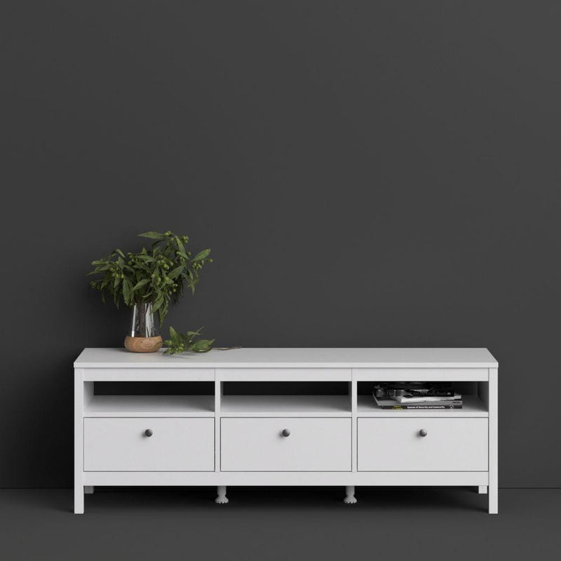 FTG TV Unit Madrid TV Unit 3 Drawers In White Bed Kings