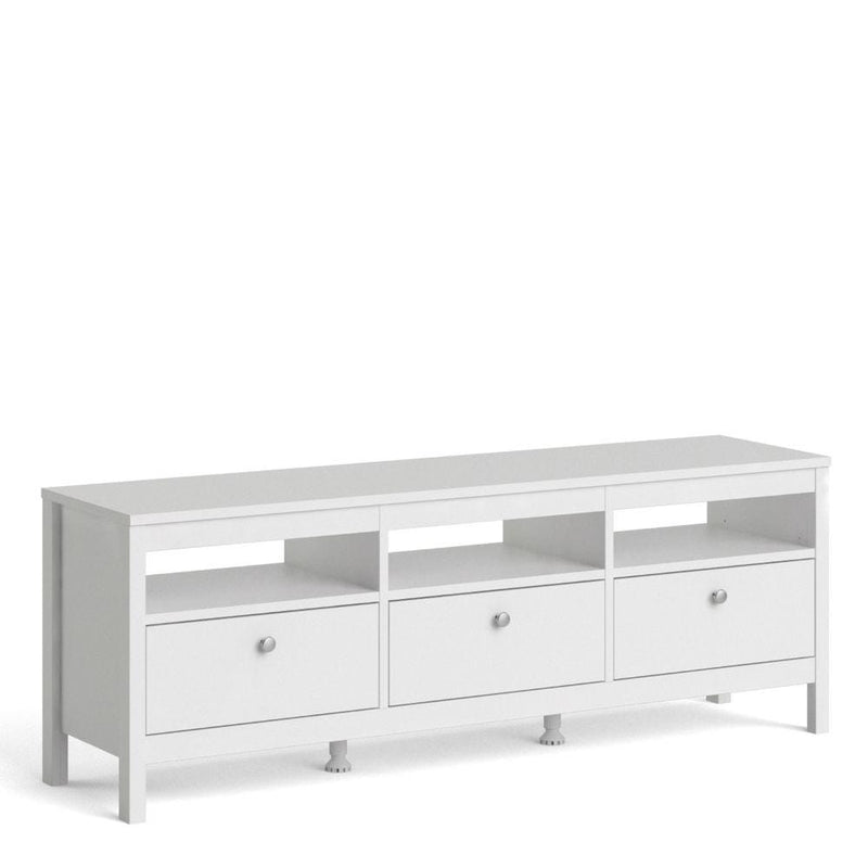 FTG TV Unit Madrid TV Unit 3 Drawers In White Bed Kings