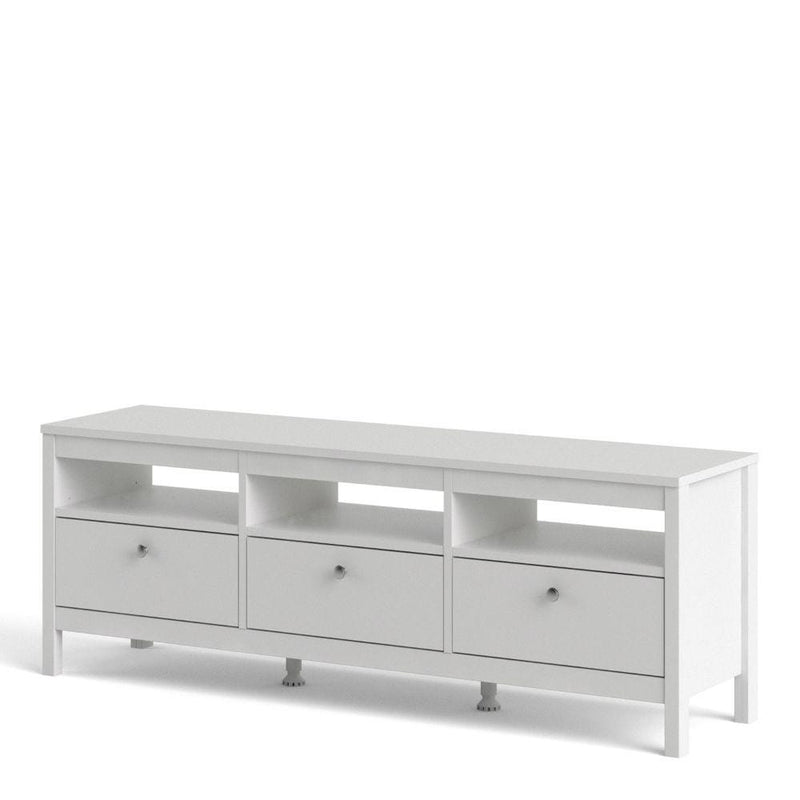 FTG TV Unit Madrid TV Unit 3 Drawers In White Bed Kings