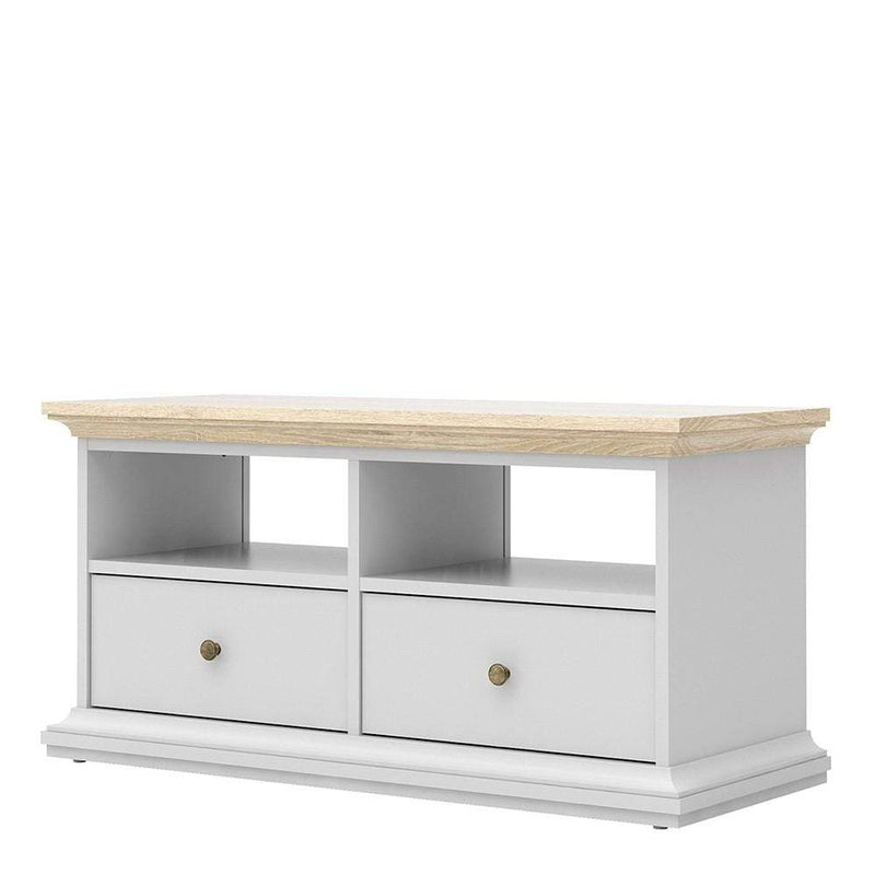 Paris - TV Unit - 2 Drawers 2 Shelves in White and Oak