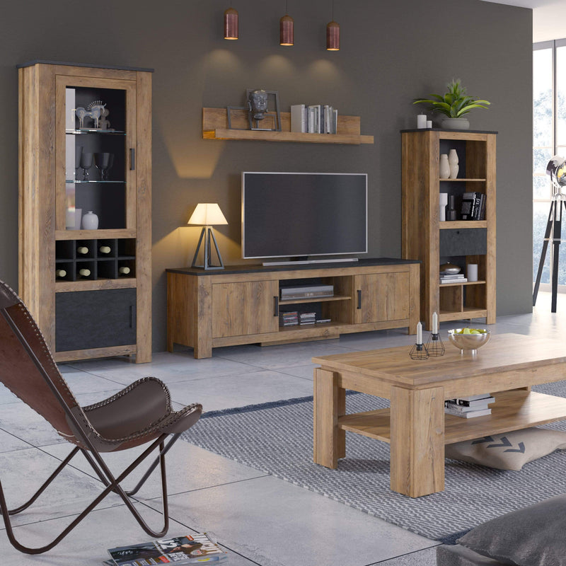 FTG TV Unit Rapallo - Rapallo 2 door 189 cm wide TV cabinet in Chestnut and Matera Grey Bed Kings