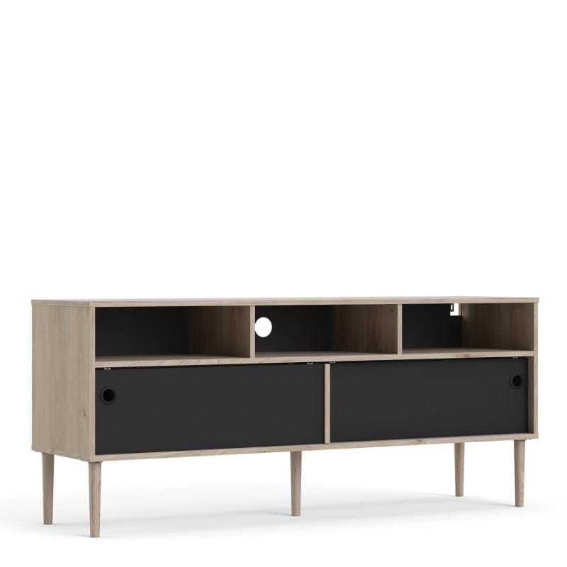 FTG TV Unit Rome TV-unit 2 Sliding Doors in Jackson Hickory Oak with Matt Black Bed Kings