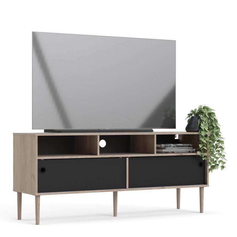 FTG TV Unit Rome TV-unit 2 Sliding Doors in Jackson Hickory Oak with Matt Black Bed Kings
