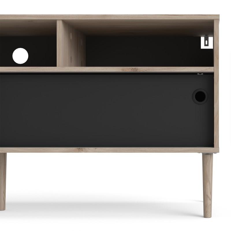 FTG TV Unit Rome TV-unit 2 Sliding Doors in Jackson Hickory Oak with Matt Black Bed Kings
